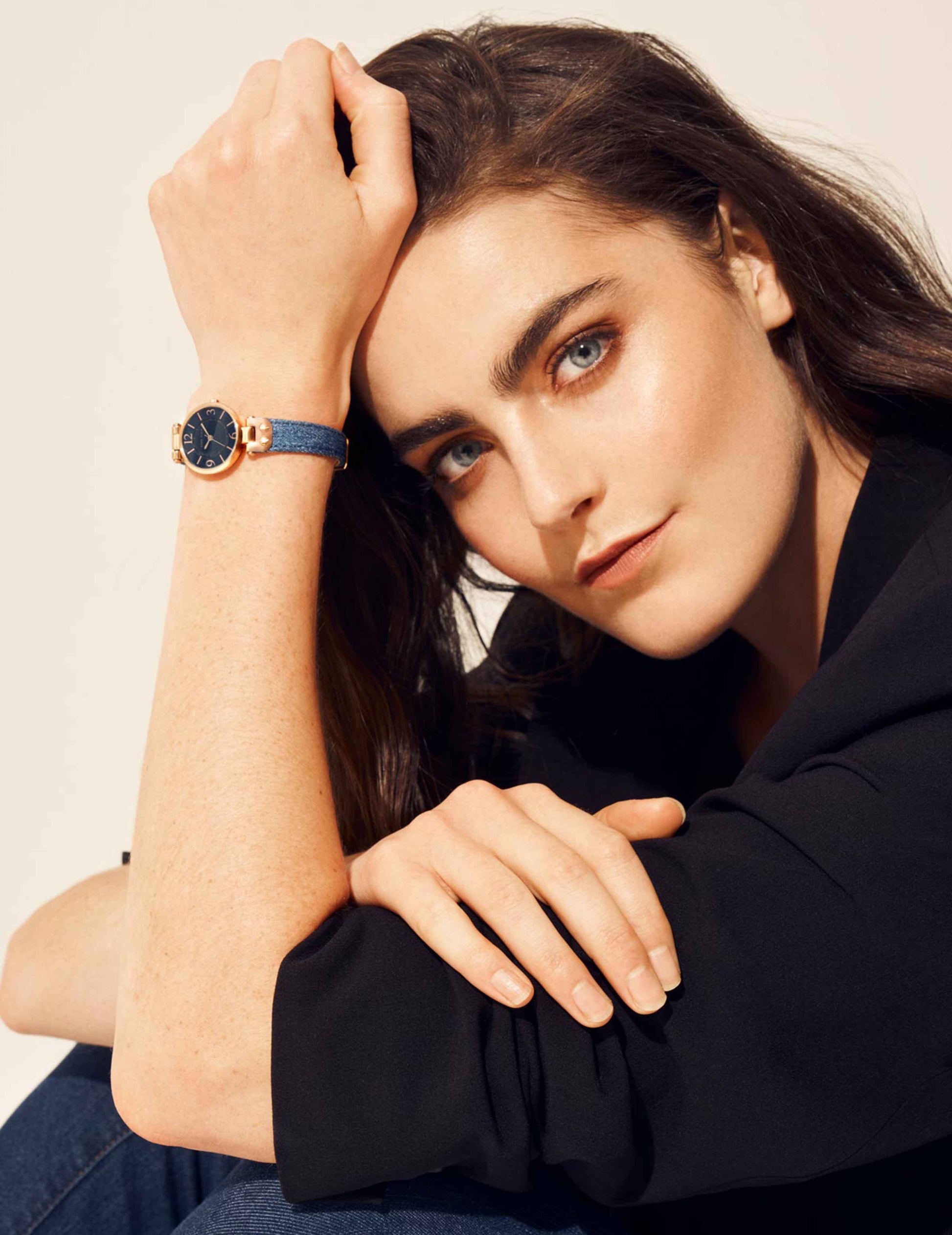 Anne Klein Denim Strap Watch with Rose Gold Case