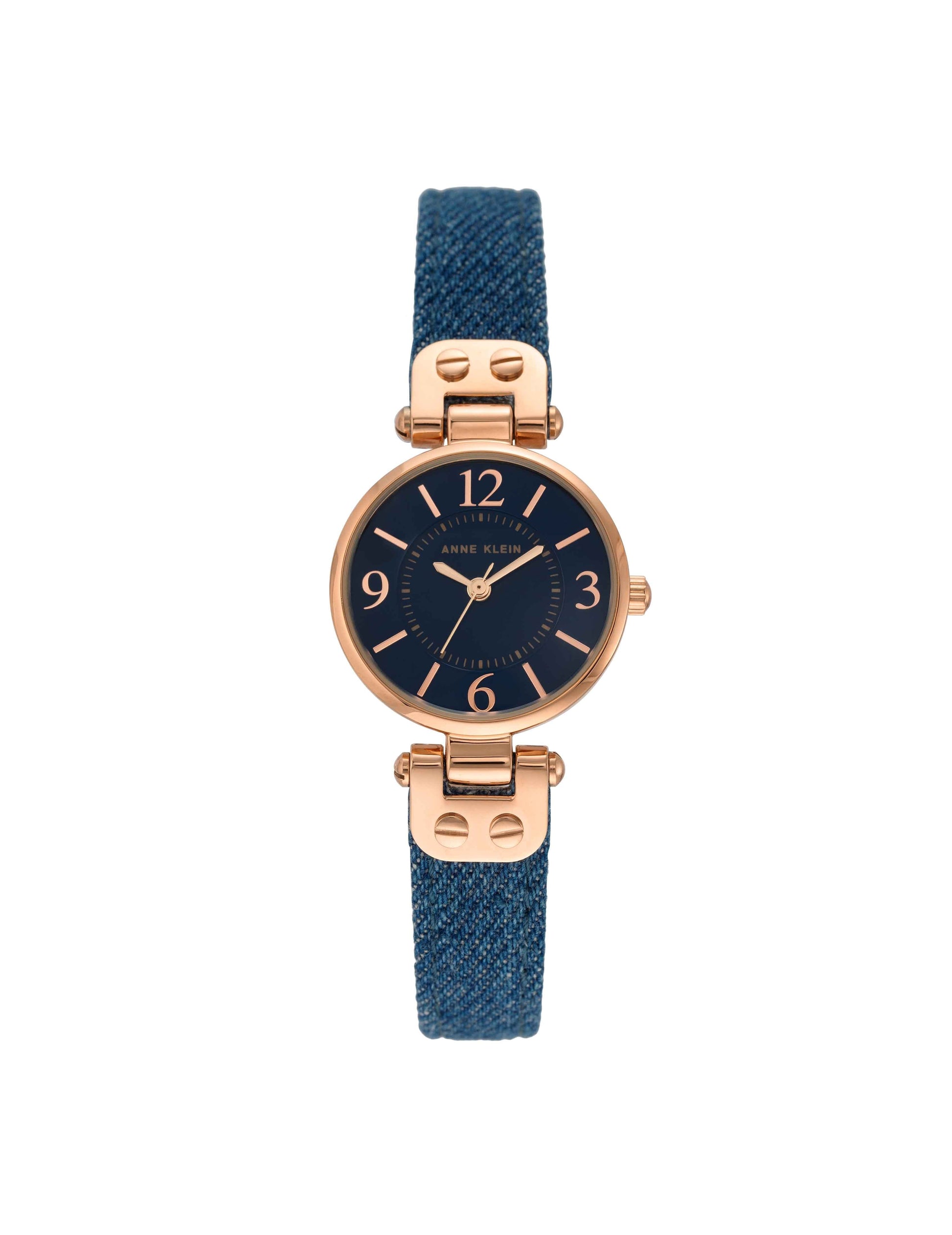 Anne Klein Denim Strap Watch with Rose Gold Case