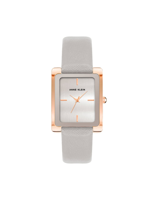 Anne Klein Rectangular Leather Strap Watch