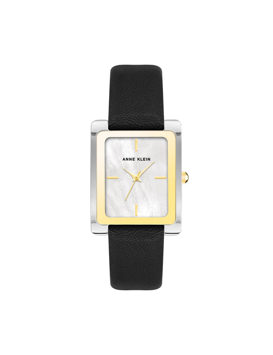 Anne Klein Rectangular Leather Strap Watch