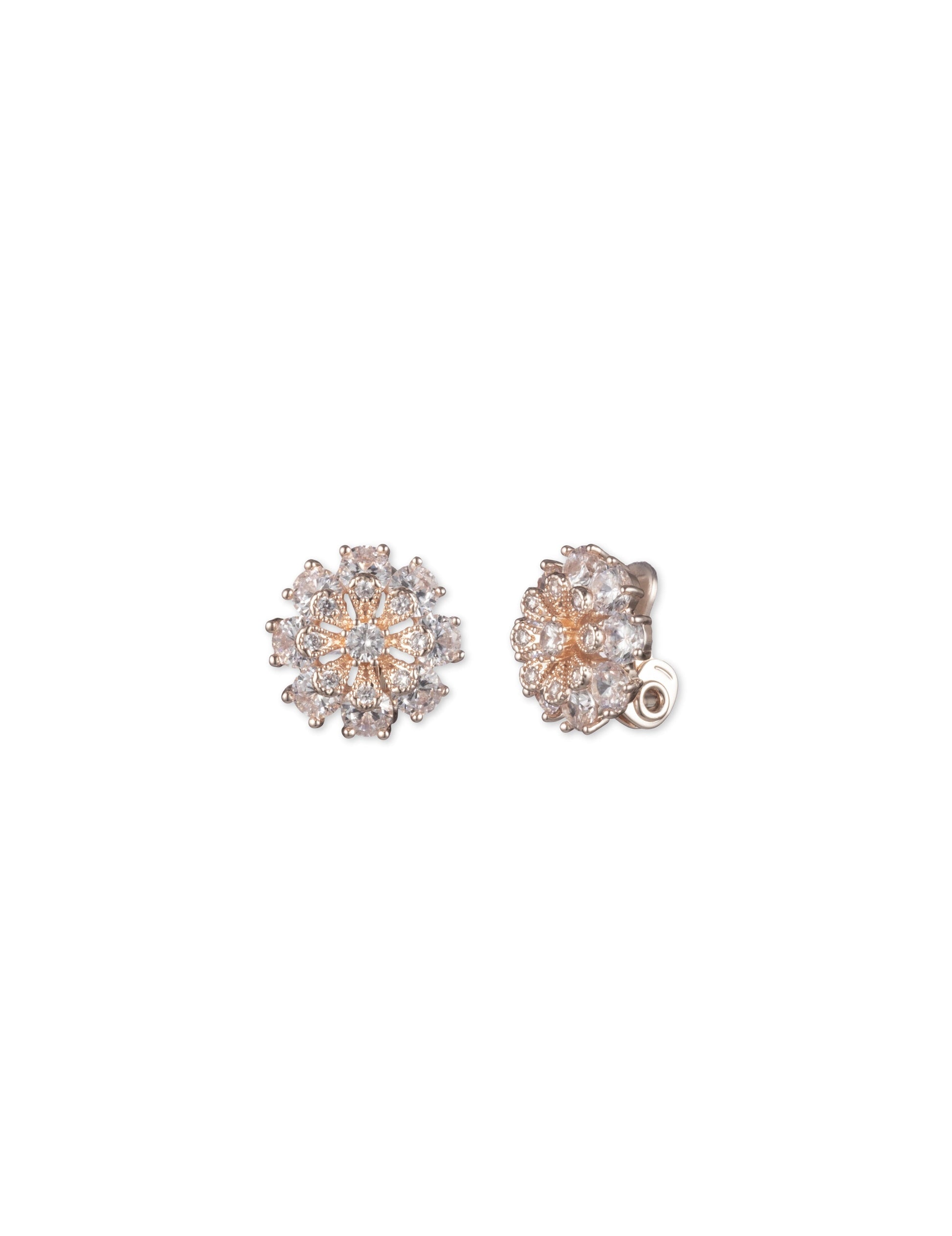 Anne Klein CZ Flower Clip-On Earrings in Rose Gold