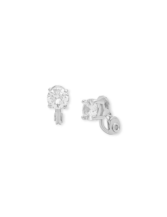 Anne Klein CZ Silver Clip-On Stud Earrings