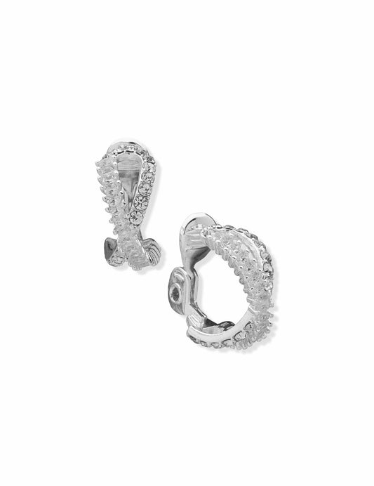 Anne Klein Crystal & Baguette Criss Cross Earrings Silver-Tone