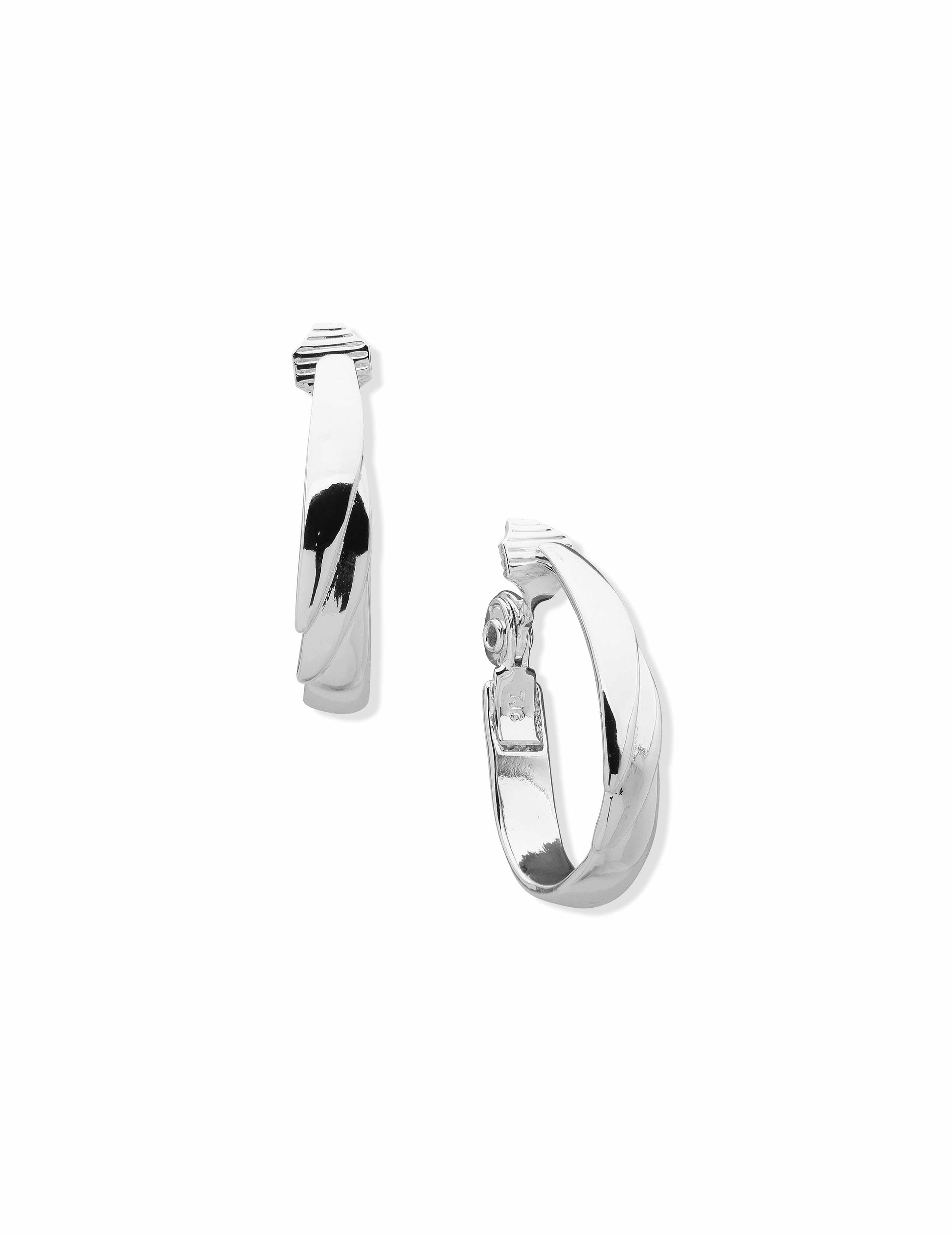 Anne Klein Tiered Clip Hoop Earrings Silver-Tone
