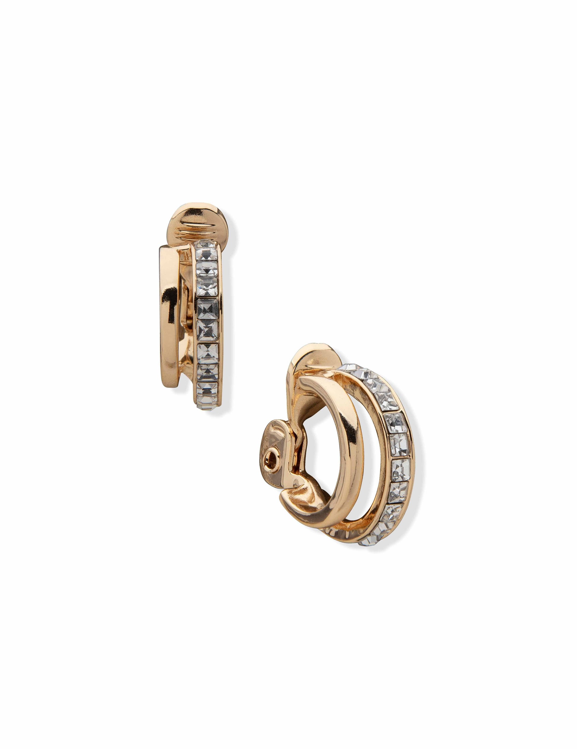 Anne Klein Crystal Double Hoop Clip Earrings
