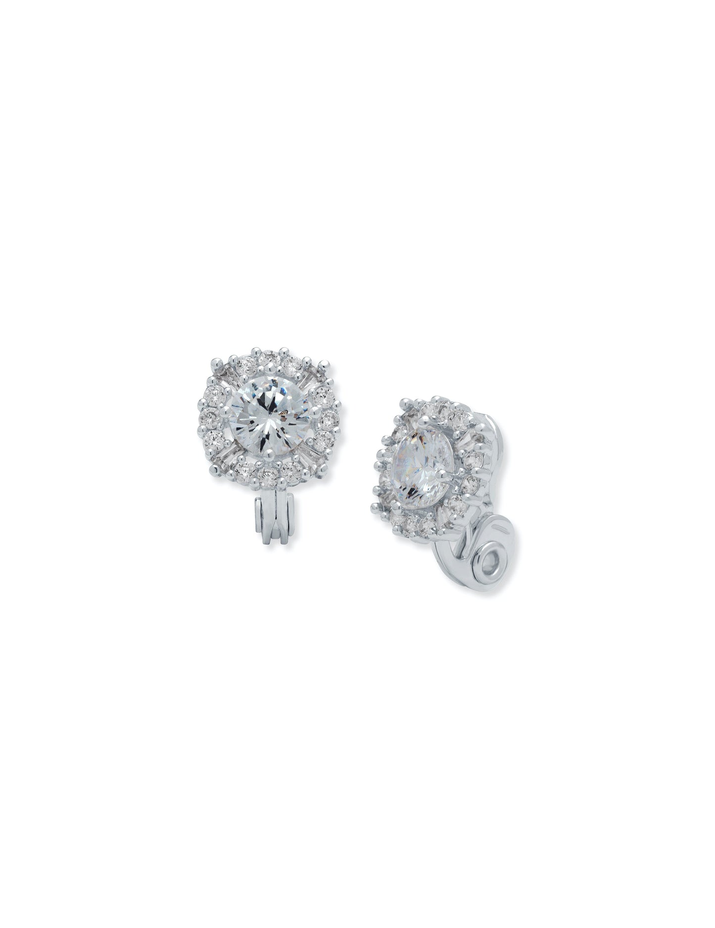 Anne Klein Crystal Pave Clip Earrings in Silver Tone