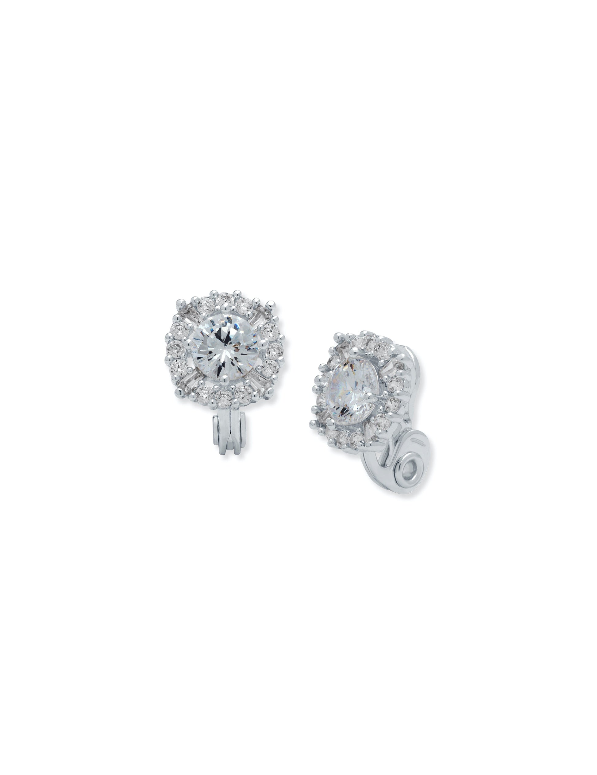 Anne Klein Crystal Pave Clip Earrings in Silver Tone