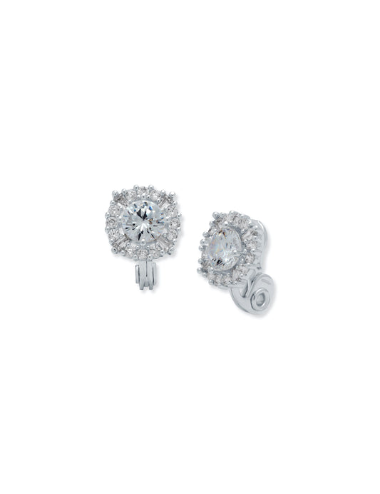 Anne Klein Crystal Pave Clip Earrings in Silver Tone