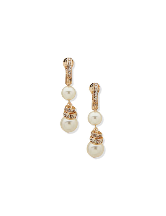 Anne Klein Double Drop Pearl Clip Earrings