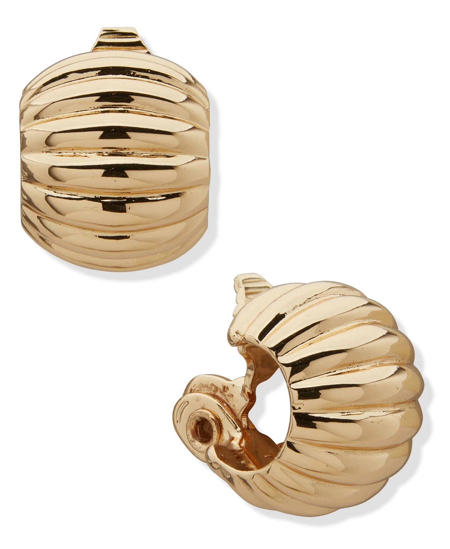 Anne Klein 17mm Domed Fluted Hoop Clip Earrings