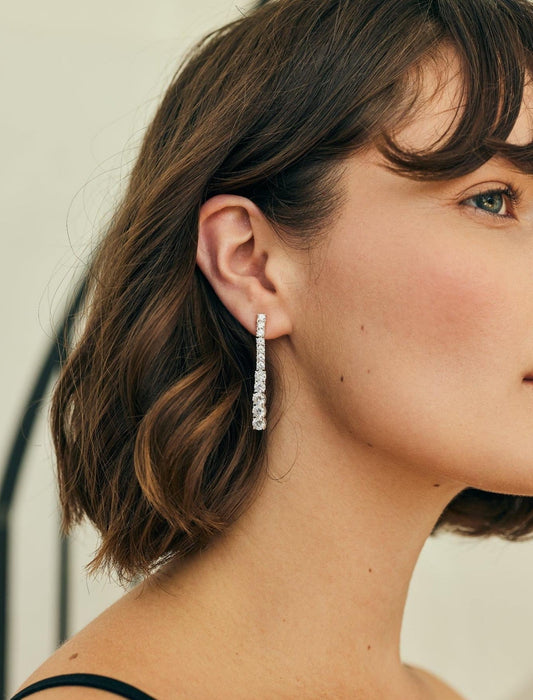 Anne Klein Silver Prong Round Stone Linear Earrings