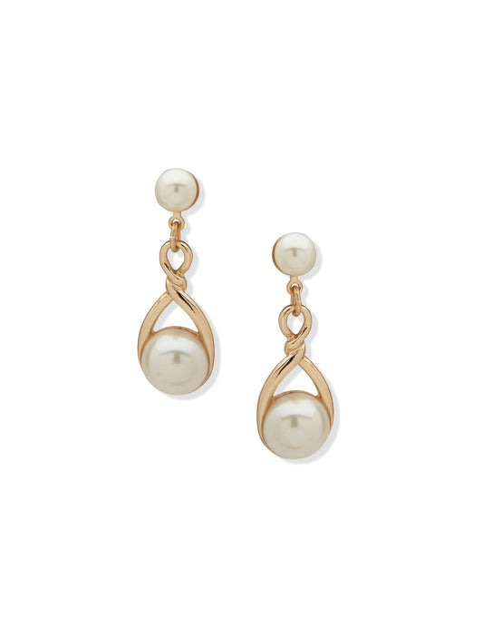 Anne Klein Twisted Pearl Post Linear Earrings
