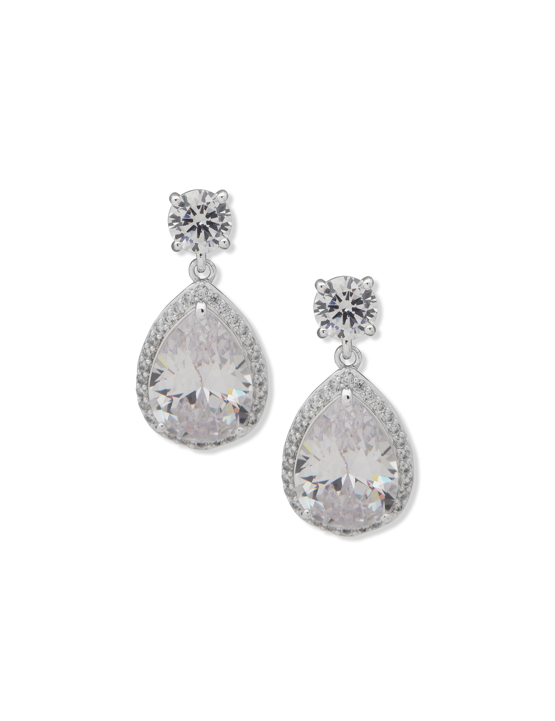 Anne Klein Halo Pear Drop Studs Silver