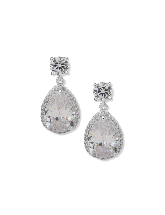 Anne Klein Halo Pear Drop Studs Silver