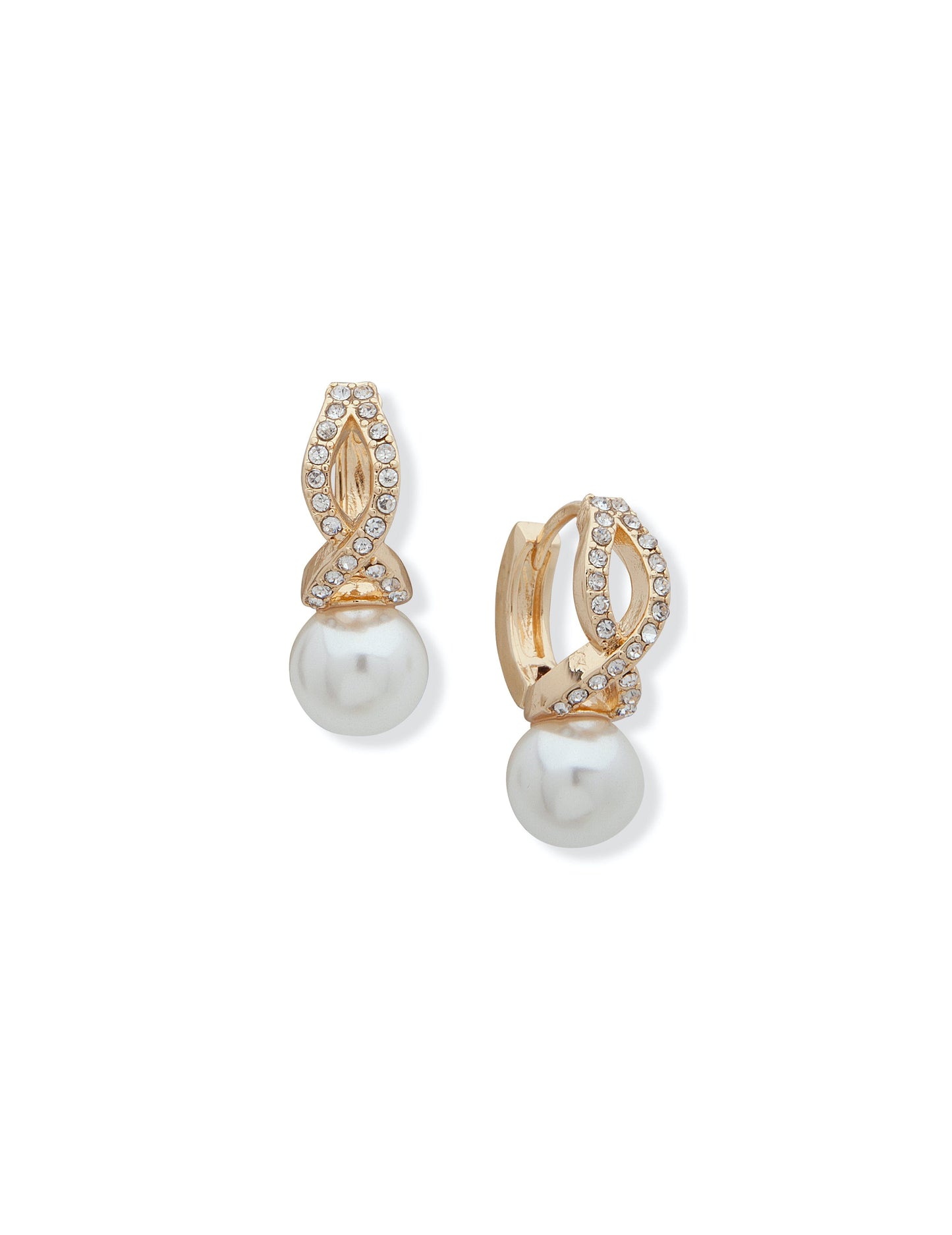 Anne Klein Faux Pearl Crystal Huggie Earrings