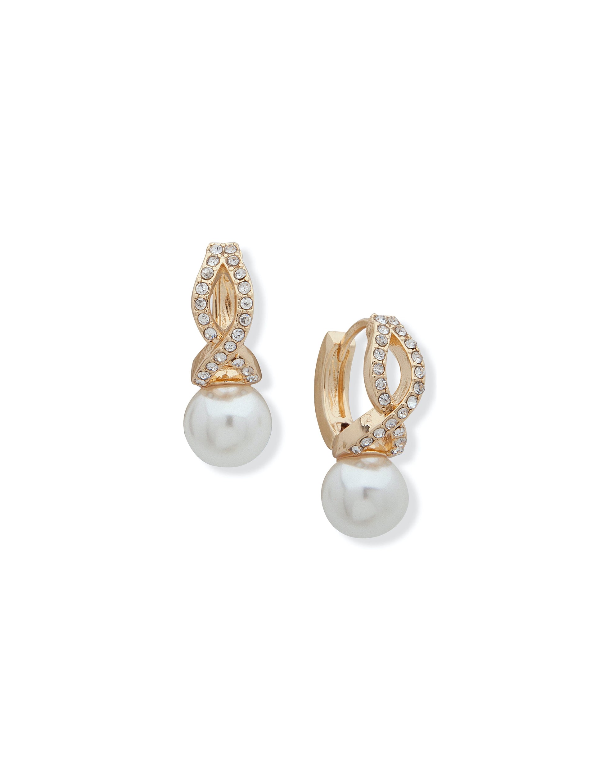 Anne Klein Faux Pearl Crystal Huggie Earrings