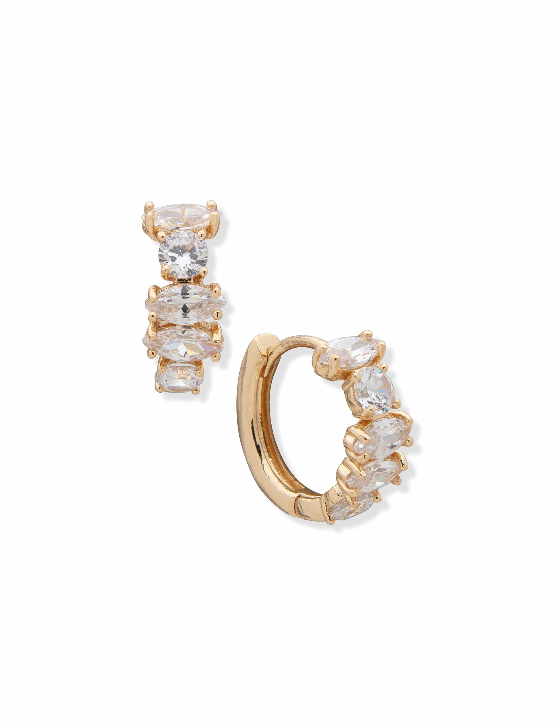 Anne Klein Anne Klein Gold-Tone Navette Round Stone Hoops