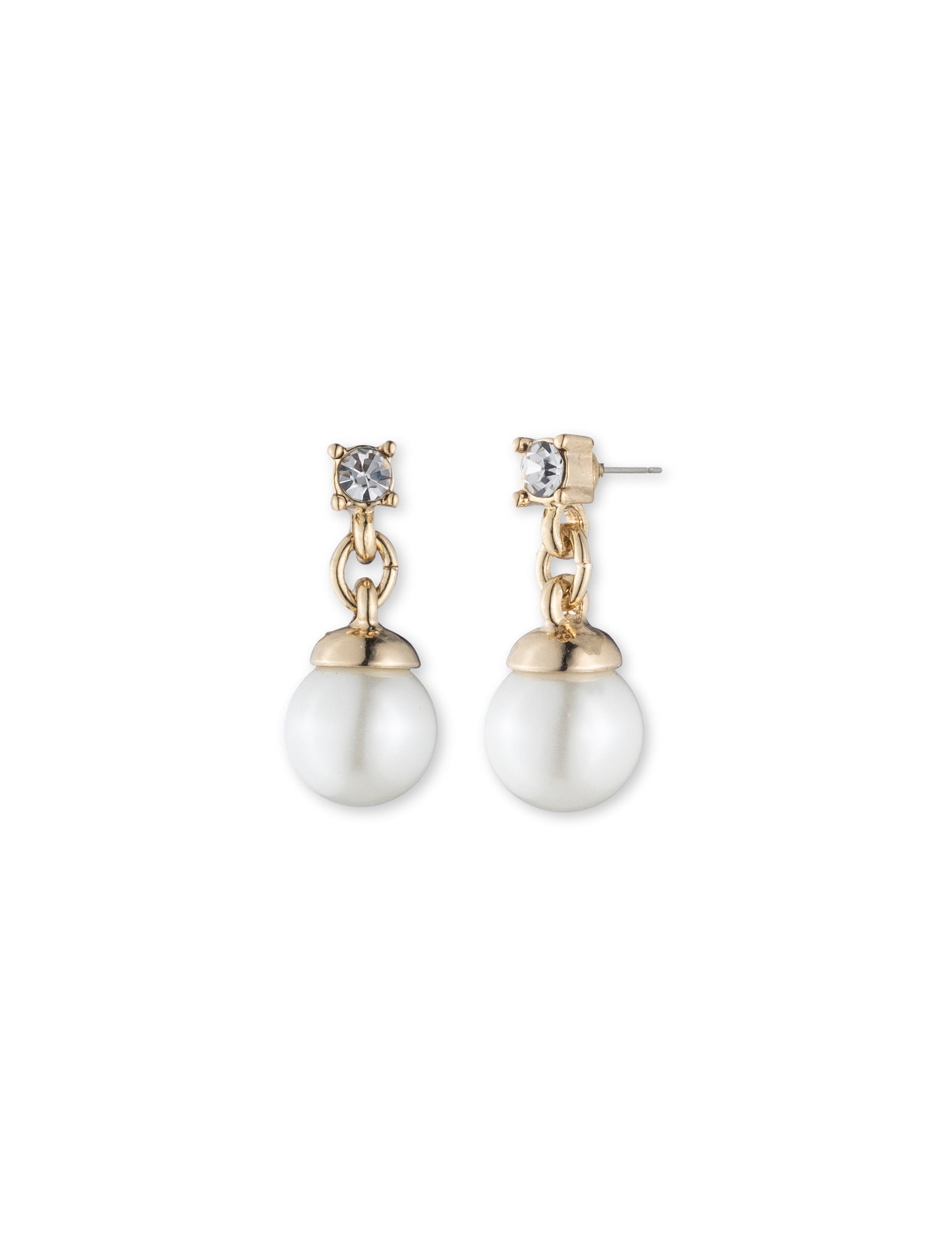 Anne Klein Faux Pearl Drop Earrings with Crystal Stud