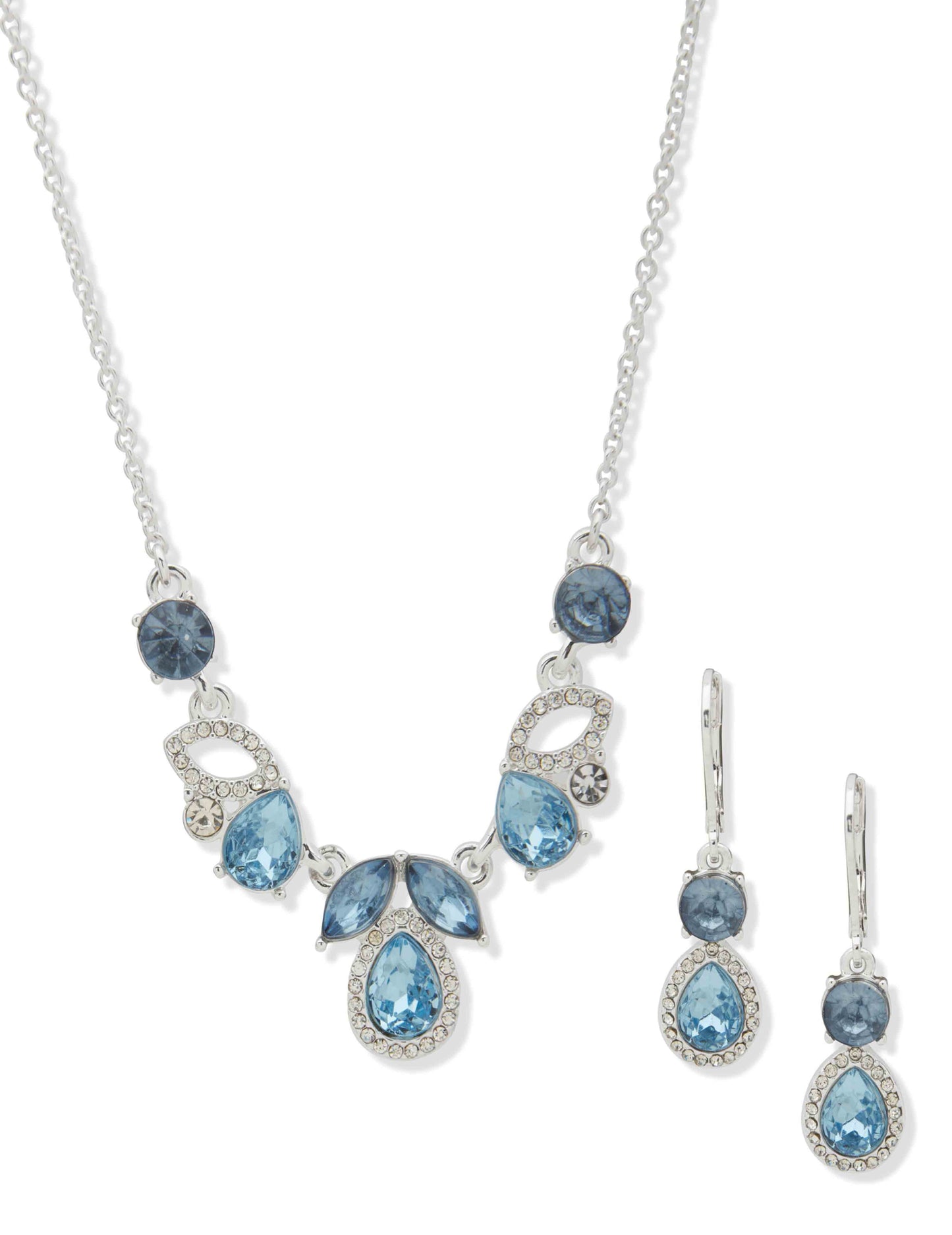 Anne Klein Denim Blue Crystal Cluster Necklace & Earring Set