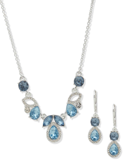 Anne Klein Denim Blue Crystal Cluster Necklace & Earring Set