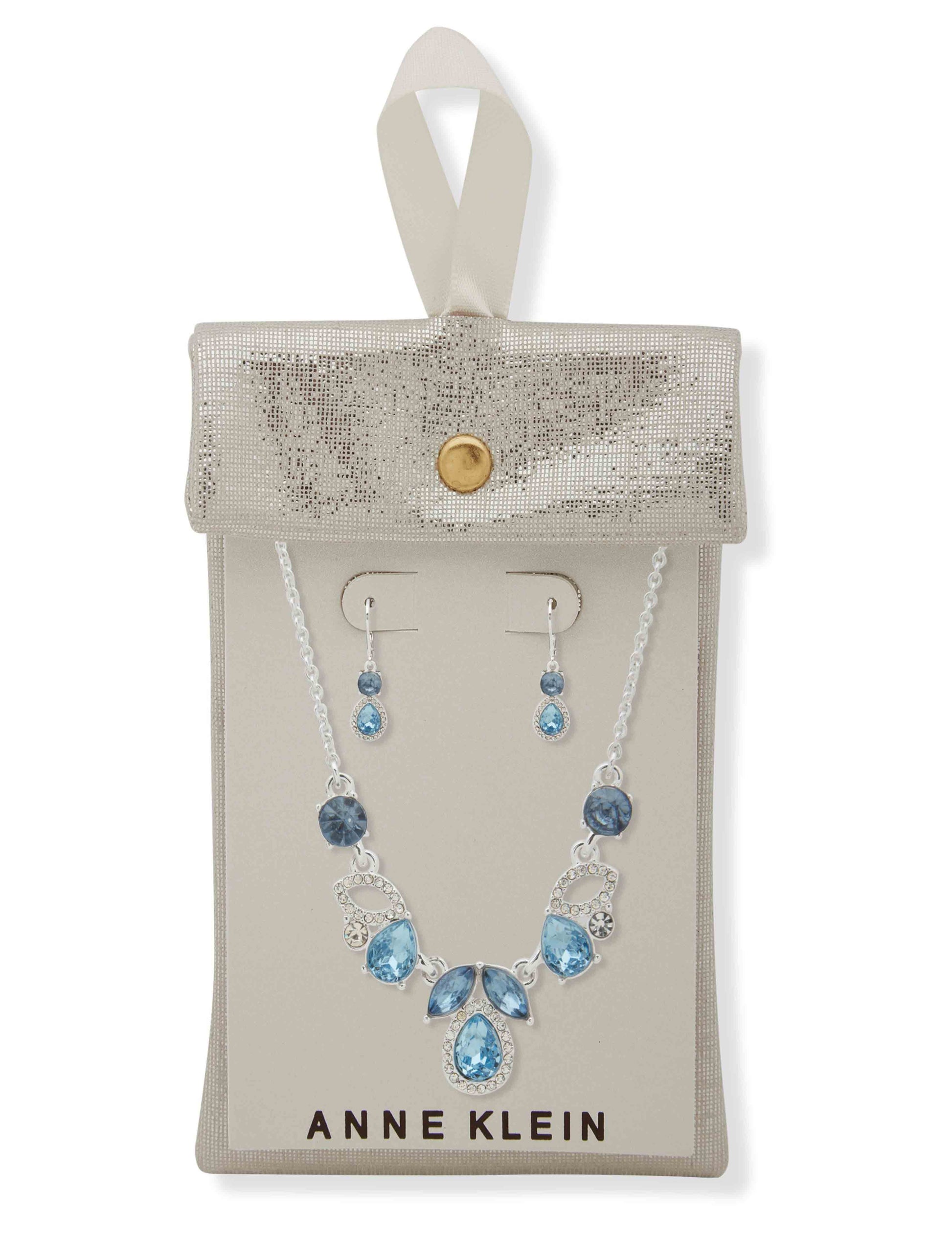 Anne Klein Denim Blue Crystal Cluster Necklace & Earring Set