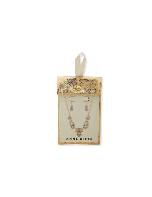 Anne Klein Cluster-Earring/-Necklace-Set-Neutral-Crystal-Gold-Tone
