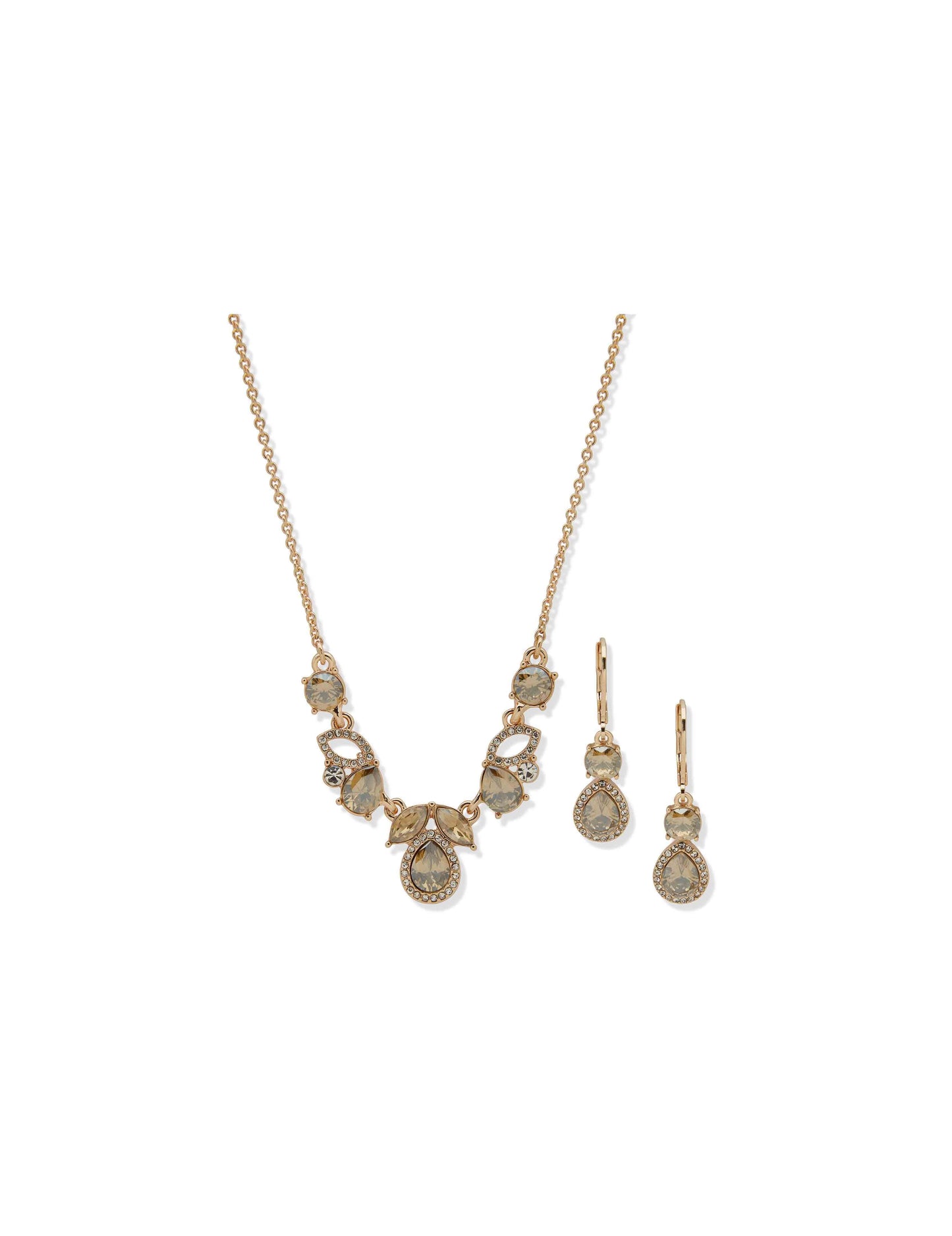 Anne Klein Cluster-Earring/-Necklace-Set-Neutral-Crystal-Gold-Tone