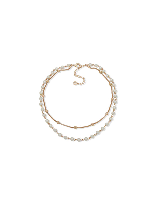 Anne Klein Multi-Row Pearl & Gold-Tone Necklace