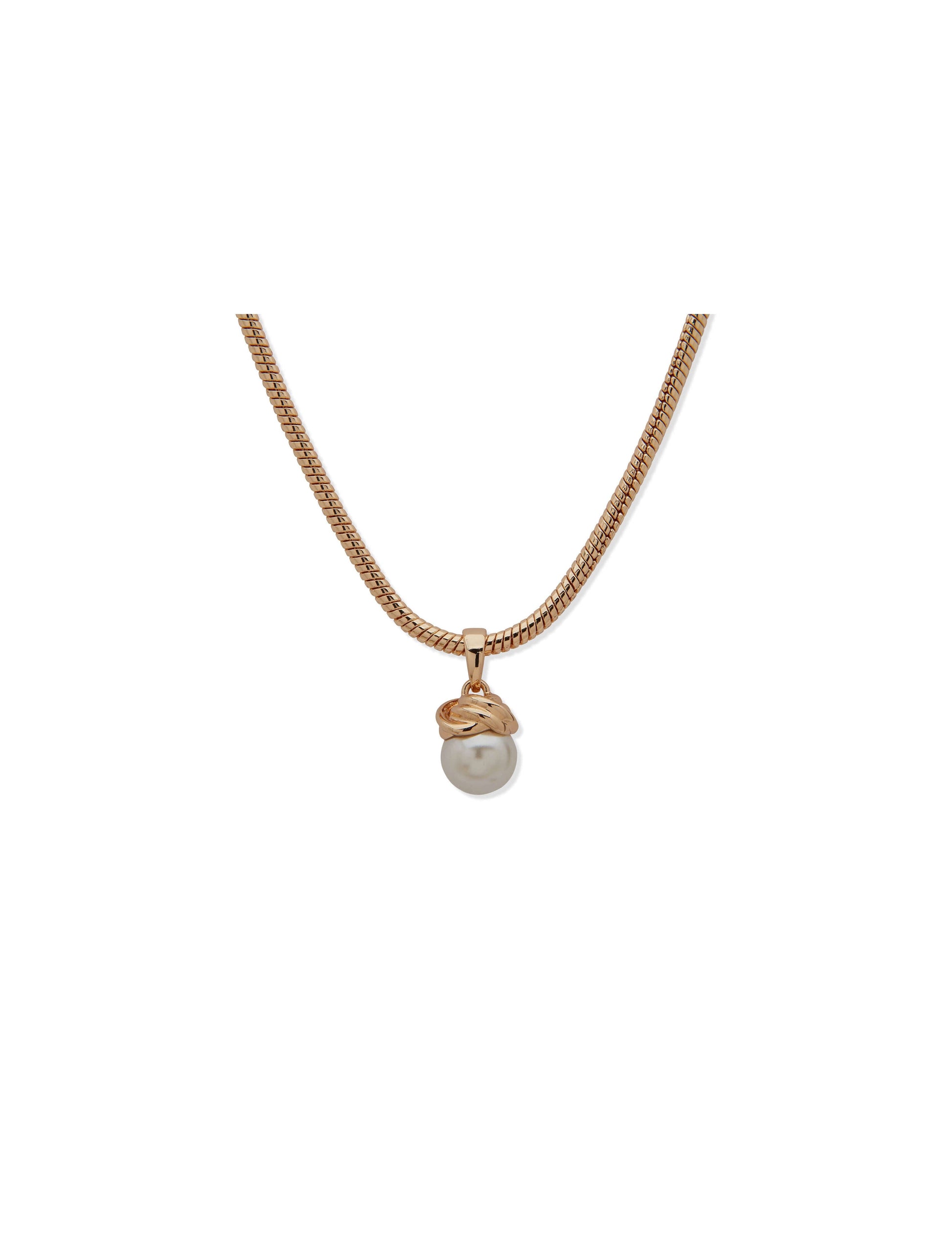 Anne Klein Snake Chain Knot & Pearl Pendant Necklace