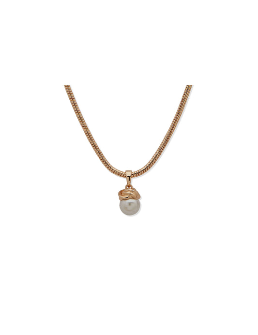 Anne Klein Snake Chain Knot & Pearl Pendant Necklace