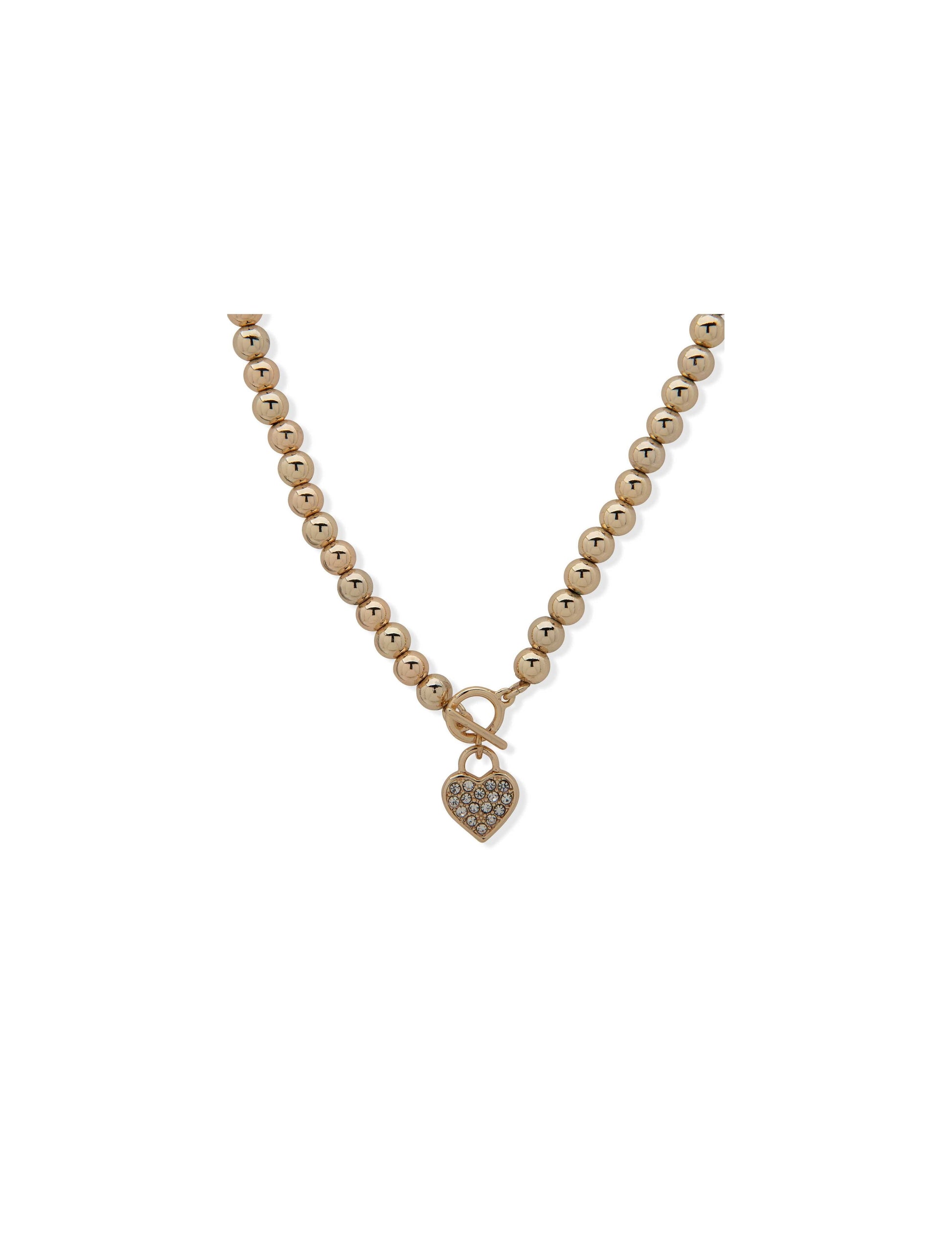 Anne Klein Crystal Heart Beaded Toggle Necklace