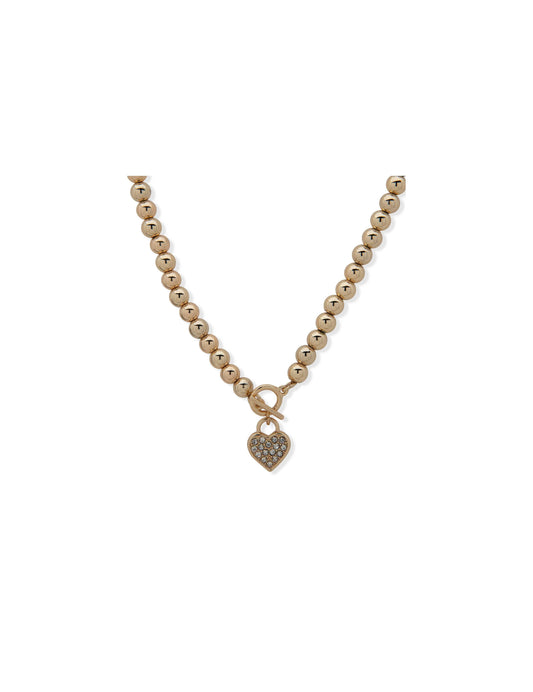 Anne Klein Crystal Heart Beaded Toggle Necklace