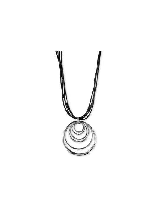 Anne Klein Multi Hoop Pendant Necklace Silver & Black