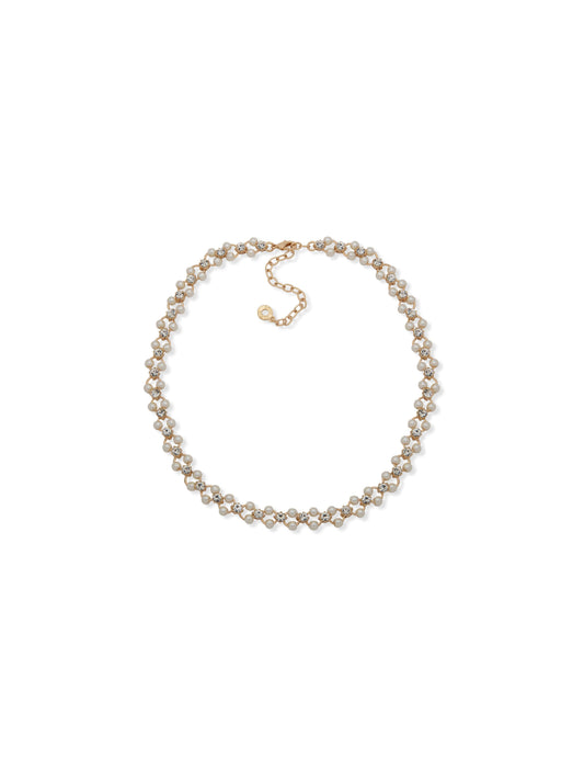 Anne Klein Open Faux Pearl Station Collar Necklace Gold