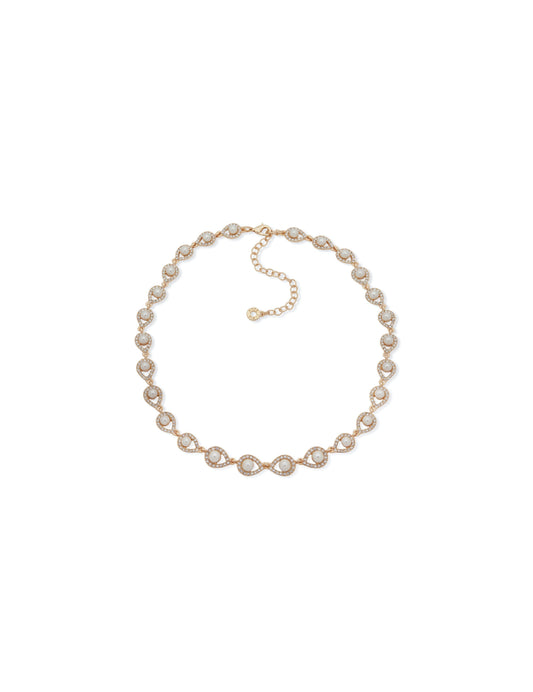 Anne Klein Gold-Tone Faux Pearl Pavé Crystal Necklace
