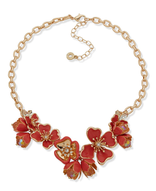 Anne Klein Drama Textured Floral Frontal Necklace
