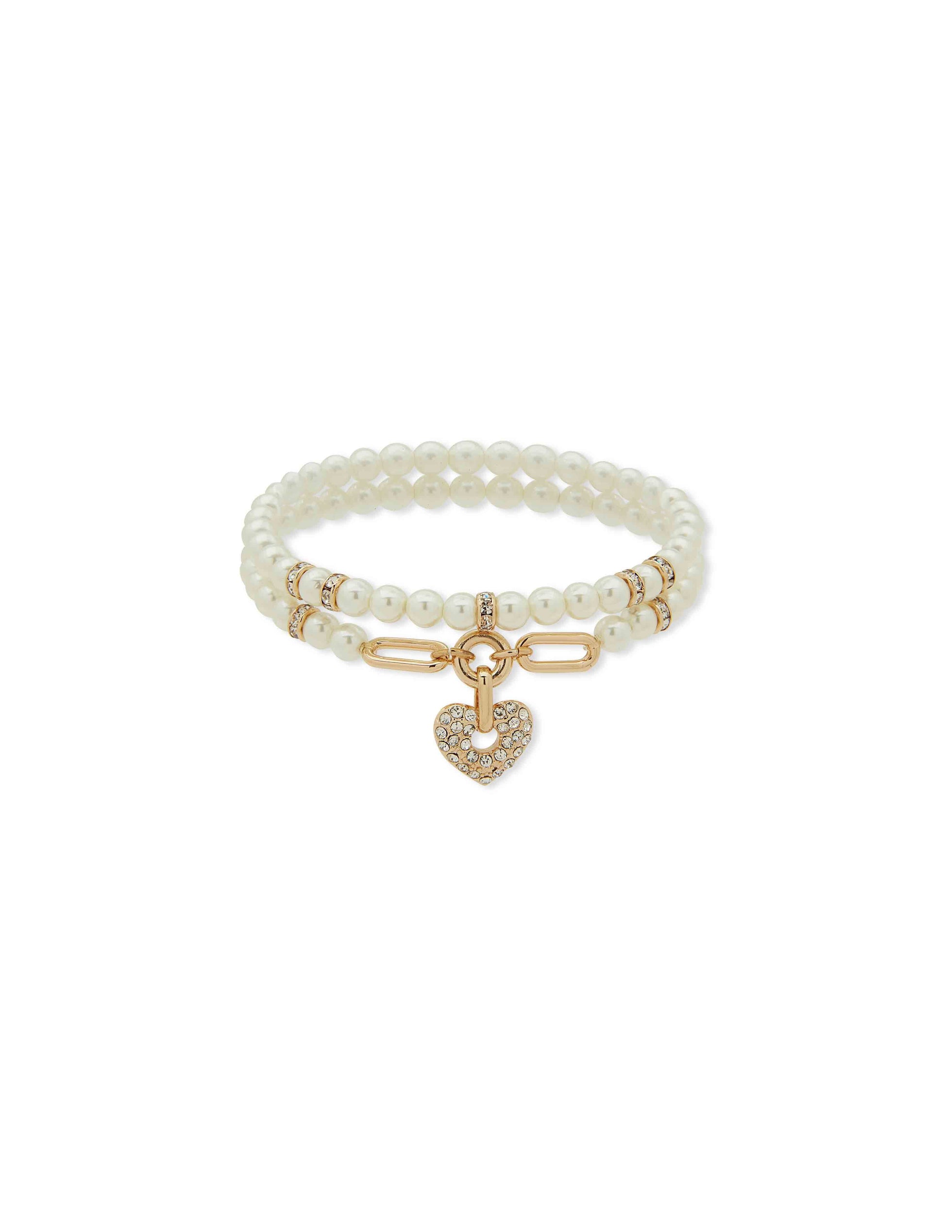 Anne Klein Heart Motif Bracelet - Pearl/Crystal