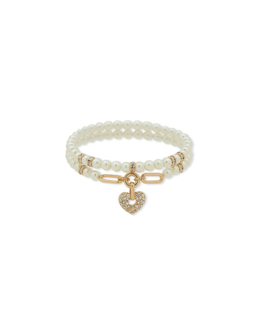 Anne Klein Heart Motif Bracelet - Pearl/Crystal