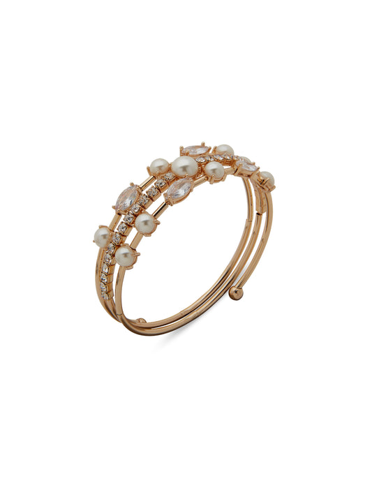 Anne Klein Triple Row Pearl & Crystal Coil Bracelet