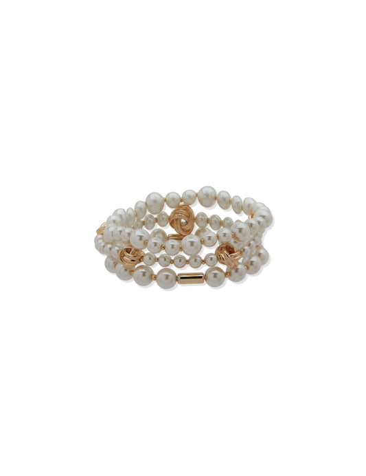 Anne Klein Pearl & Knot Stretch Bracelet Set
