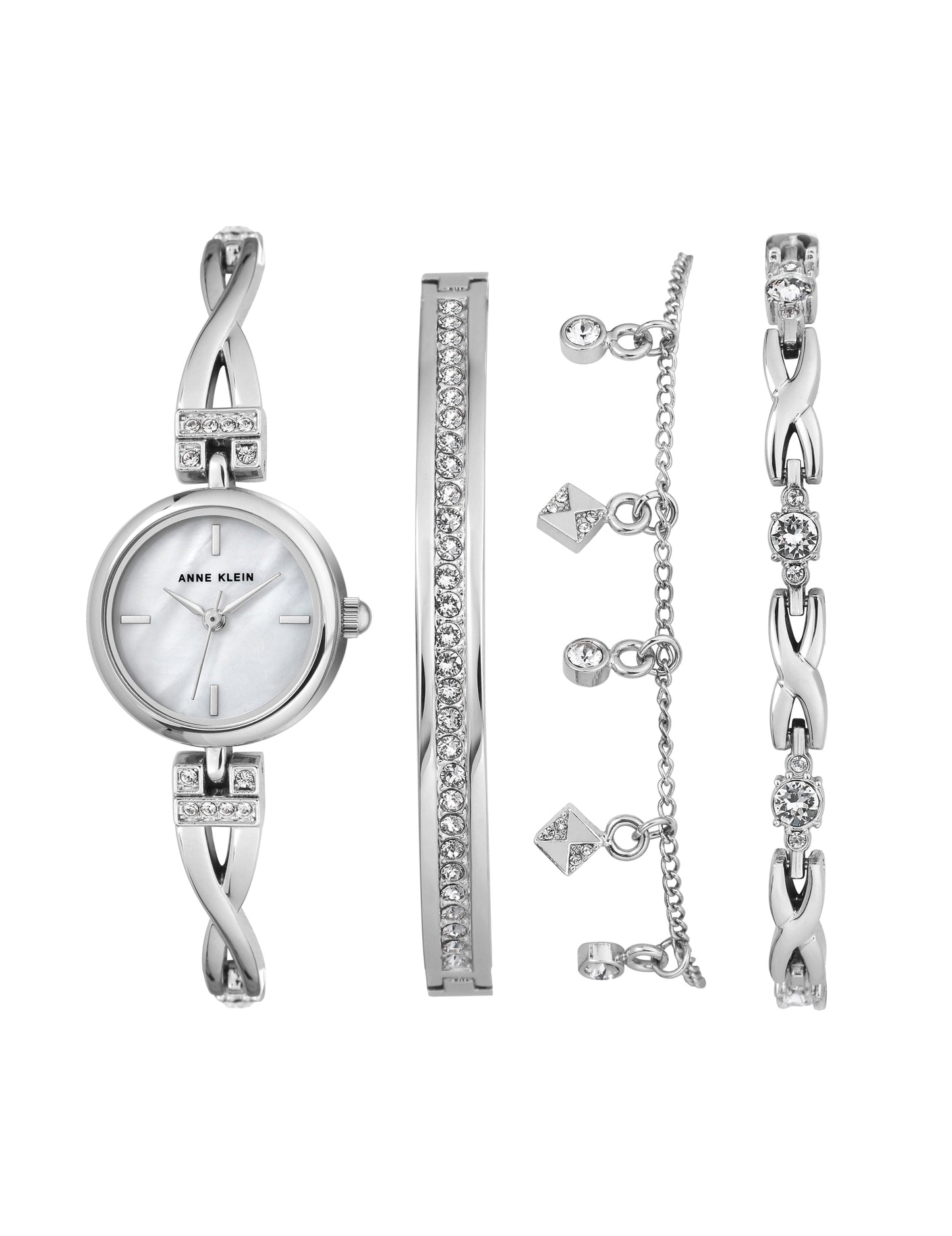 Anne Klein Crystal Watch & Bracelet Set in Silver