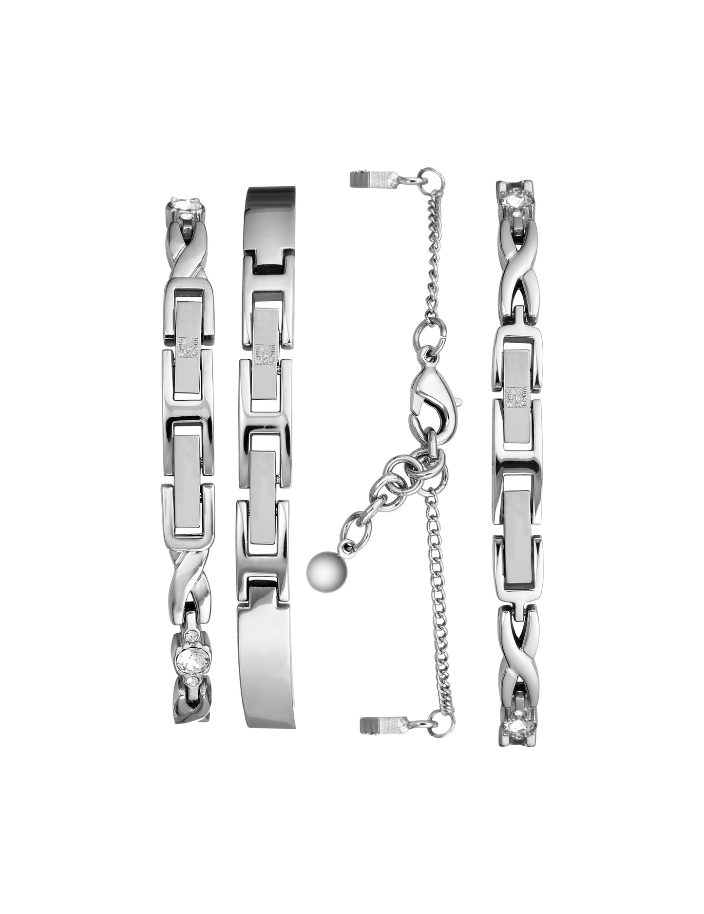 Anne Klein Crystal Watch & Bracelet Set in Silver