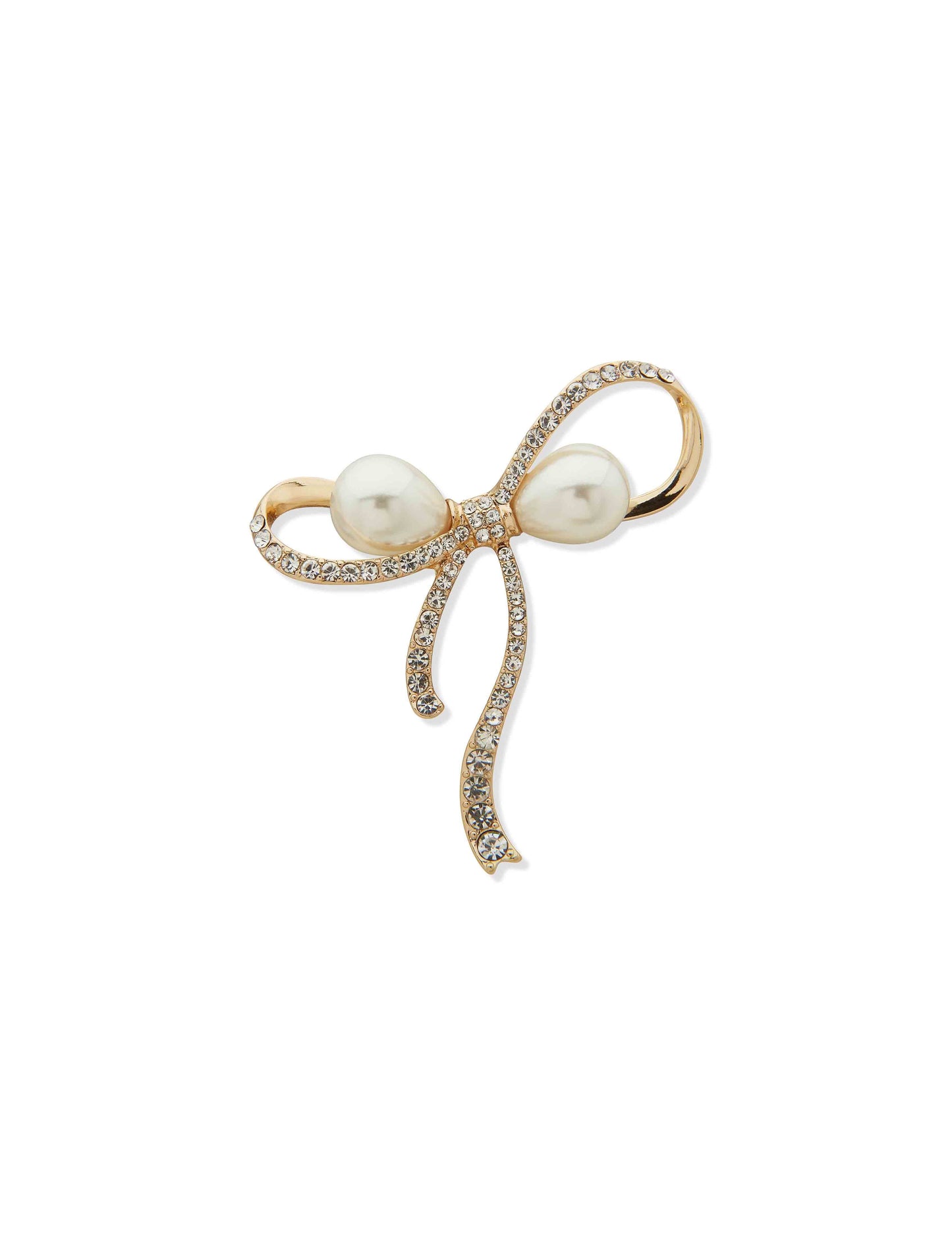 Anne Klein Pearl & Crystal Bow Brooch