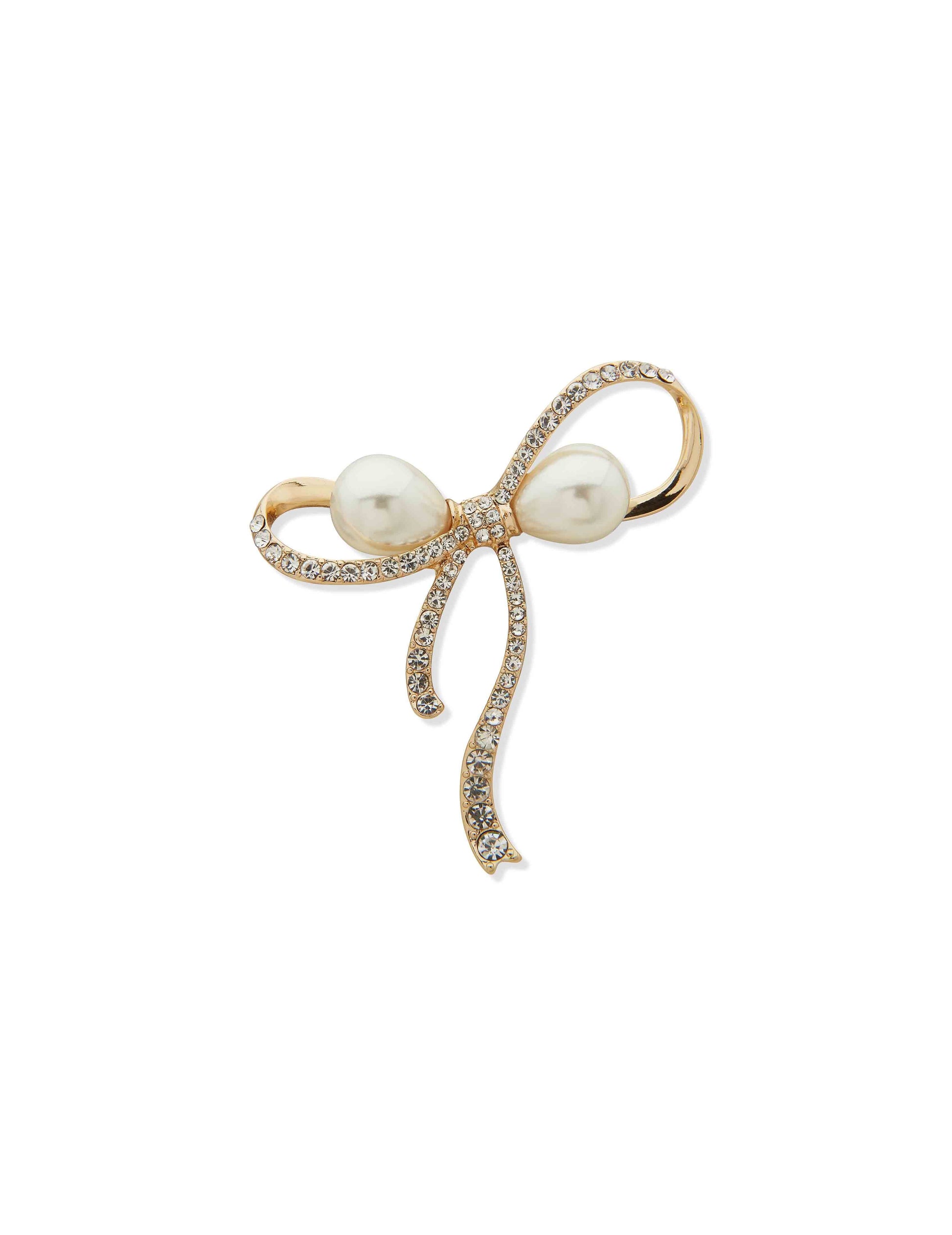 Anne Klein Pearl & Crystal Bow Brooch