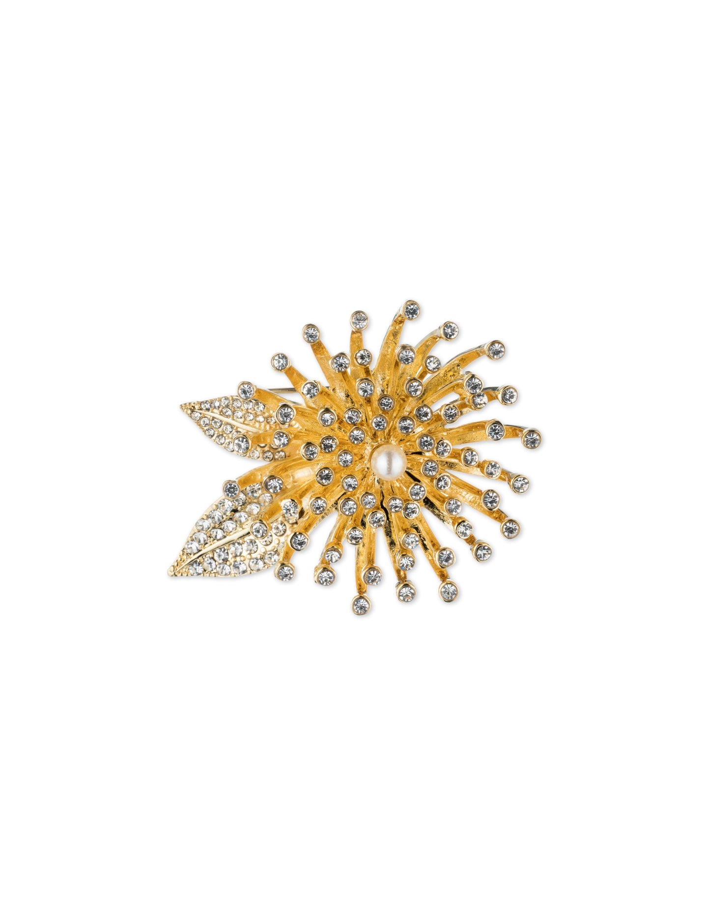 Anne Klein Faux Pearl & Crystal Flower Brooch