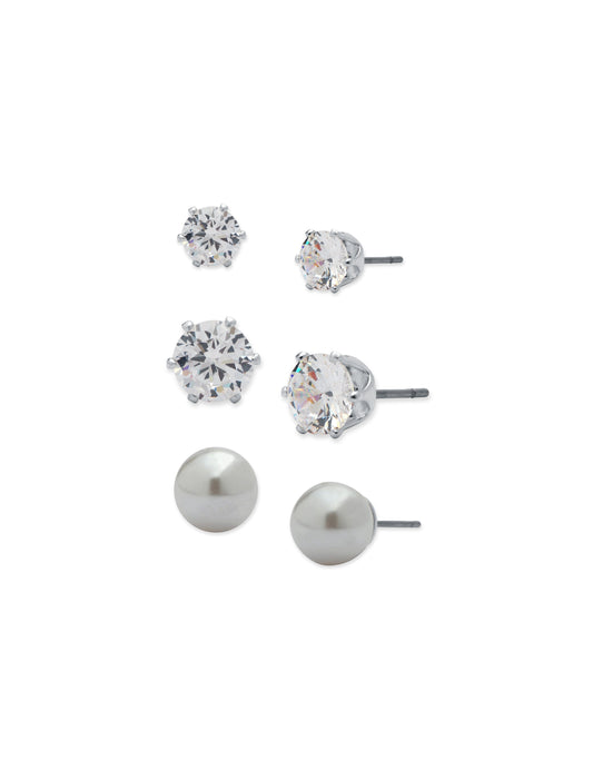 Anne Klein CZ and Pearl Stud Earring Set