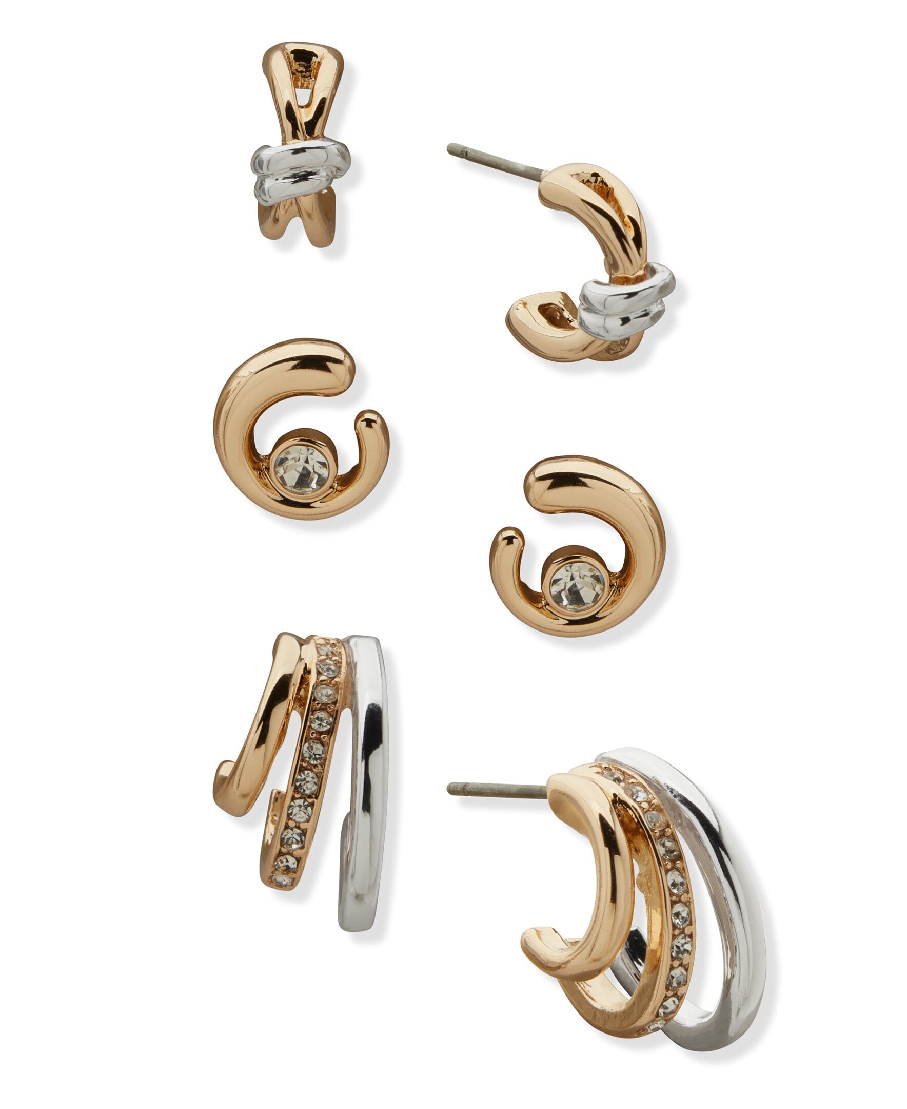 Anne Klein Criss Cross and Swirl Trio Pierced Earrings