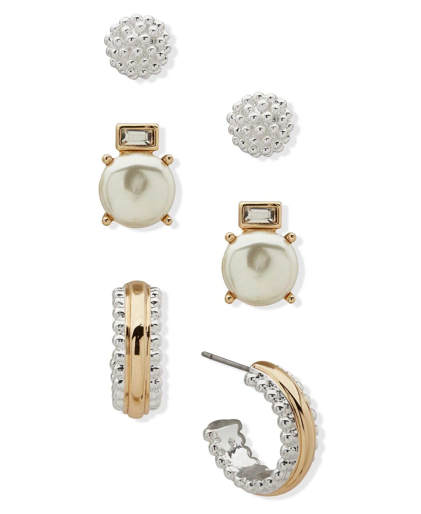 Anne Klein Bead and Trio Pierced Earrings