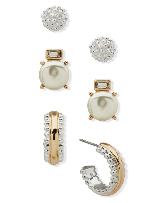 Anne Klein Bead and Trio Pierced Earrings