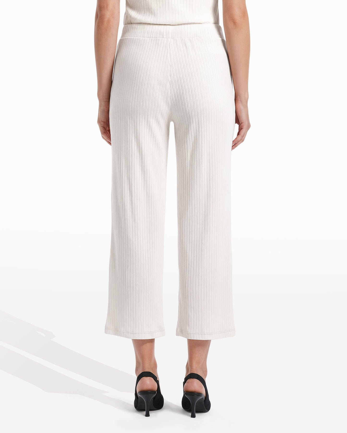 Anne Klein Wide Leg Crop Pull-On Pants with Wide Waistband in WHITE DOVE | Anne K